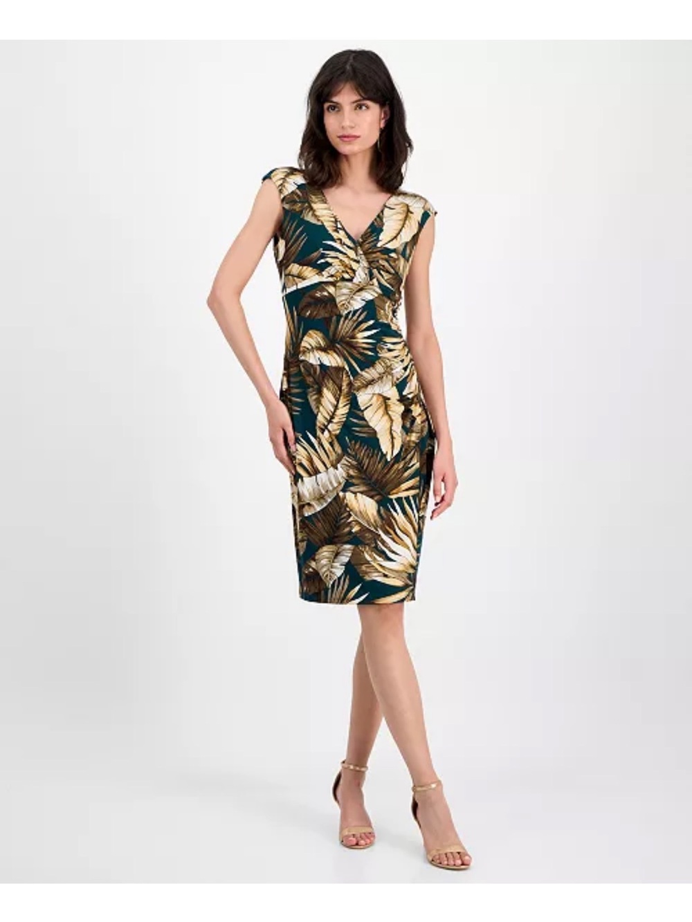 connected apparel Teal Tropical Leaf Midi Dress